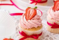 Velvety Vanilla Cupcakes with Fresh Strawberry Buttercream