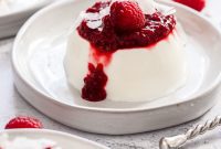 Velvet Coconut Panna Cotta, Ruby Raspberry Drizzle