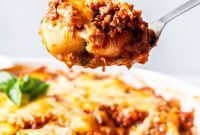 Baked Lasagna Shells Packed with Ricotta Spinach and Savory Meat Sauce