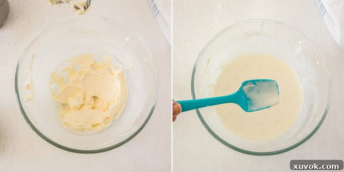 2 photos: making the cream cheese filling