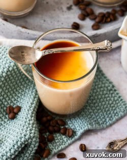 Top down view of the top of a coffee panna cotta.