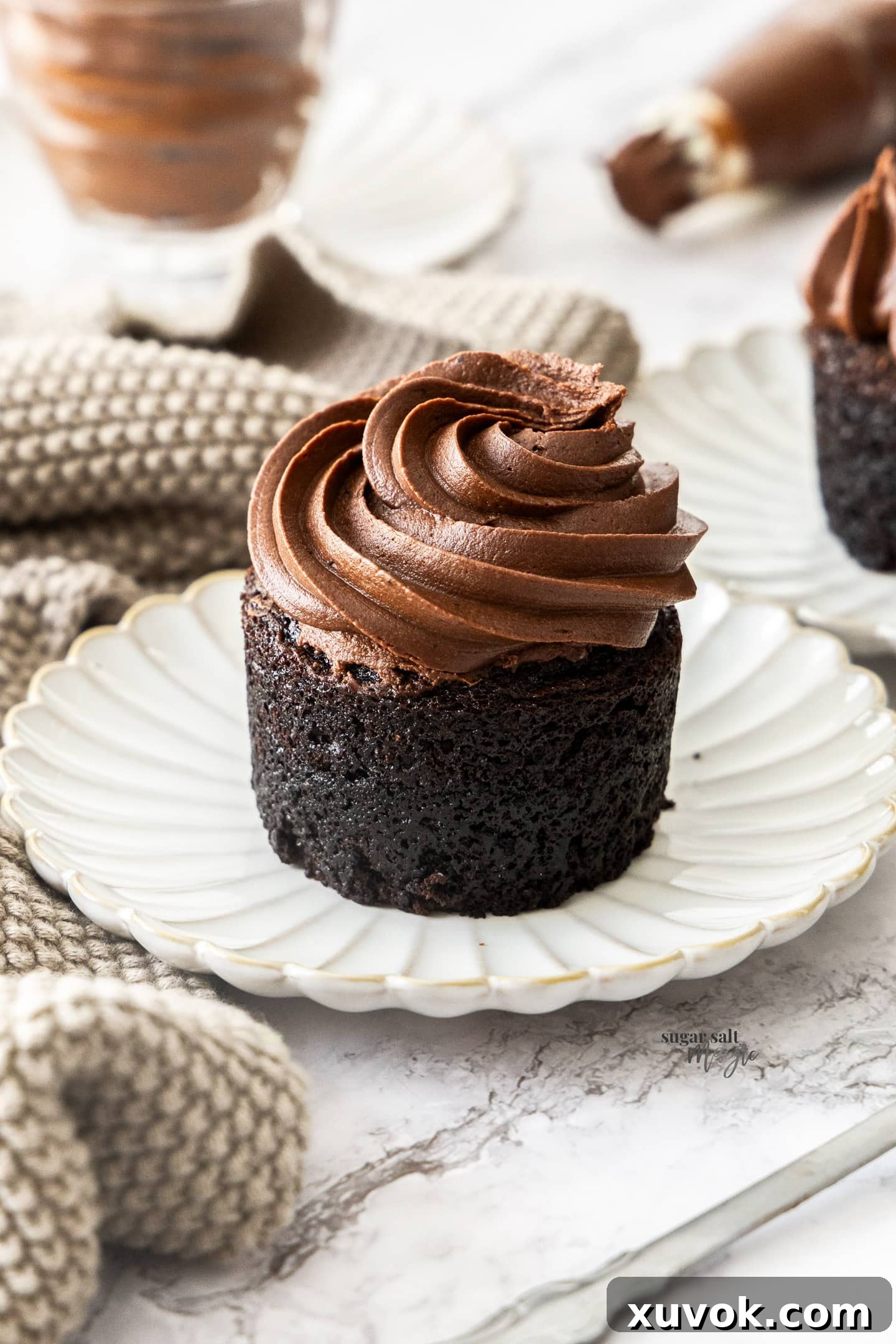 A beautifully frosted cake with rich chocolate fudge frosting, showcasing its smooth texture.