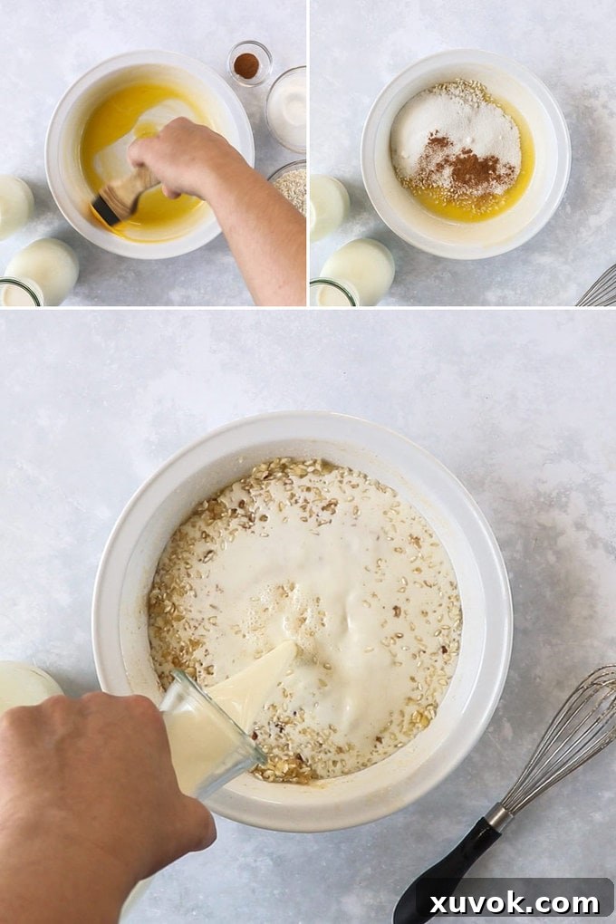 A collage of 3 photos showing how to make rice pudding.