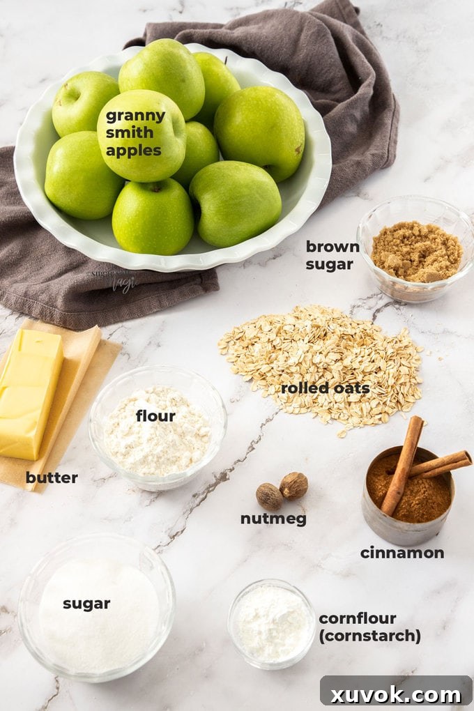An image of the ingredients needed for apple crumble.