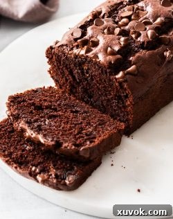 Closeup of the slice chocolate bread, showing the inside texture.