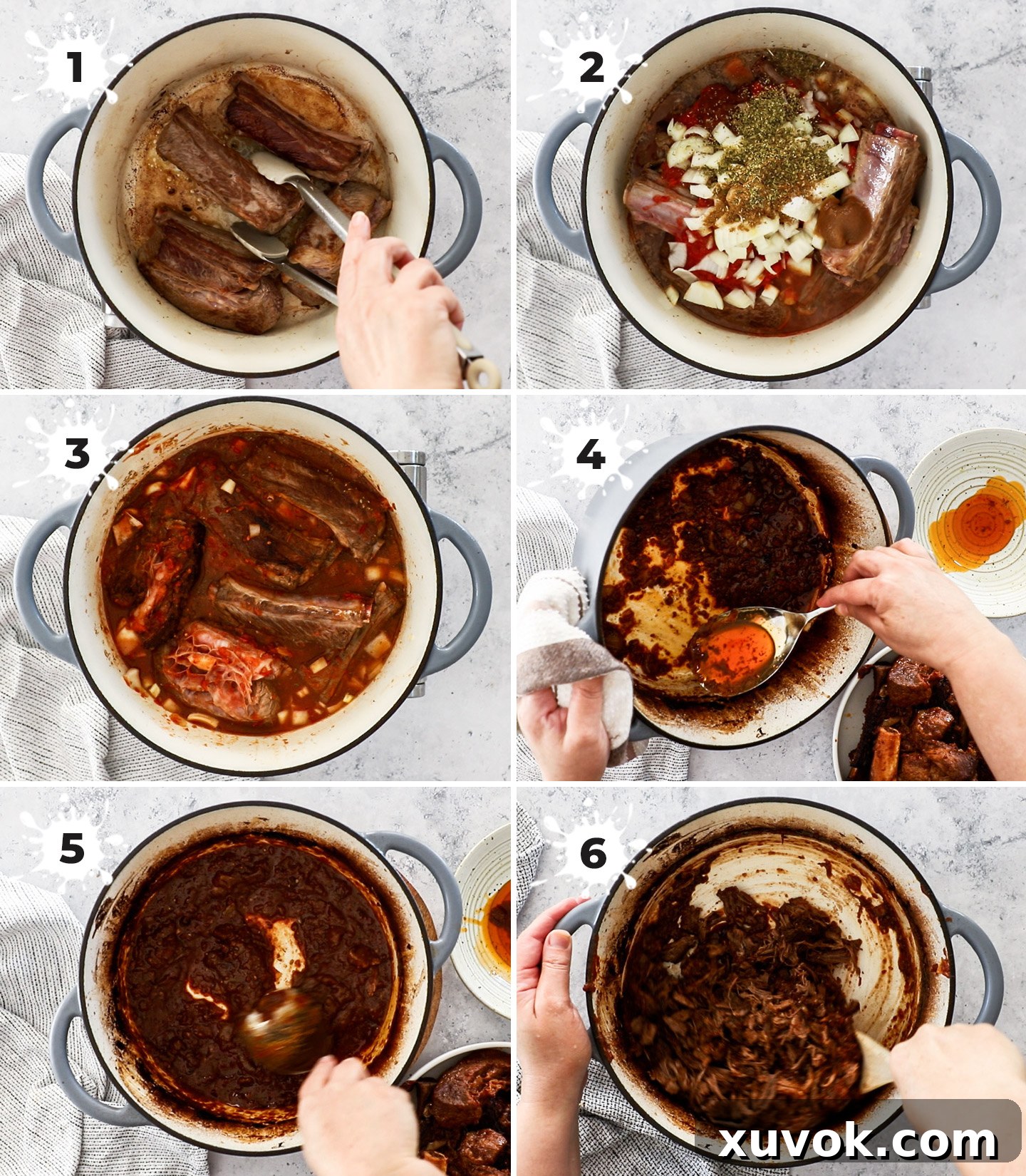 A collage showing how to make short rib tacos.
