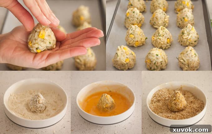 A visual collage illustrating the step-by-step process of shaping arancini, showing different stages from risotto mixture to perfectly formed balls and cones.