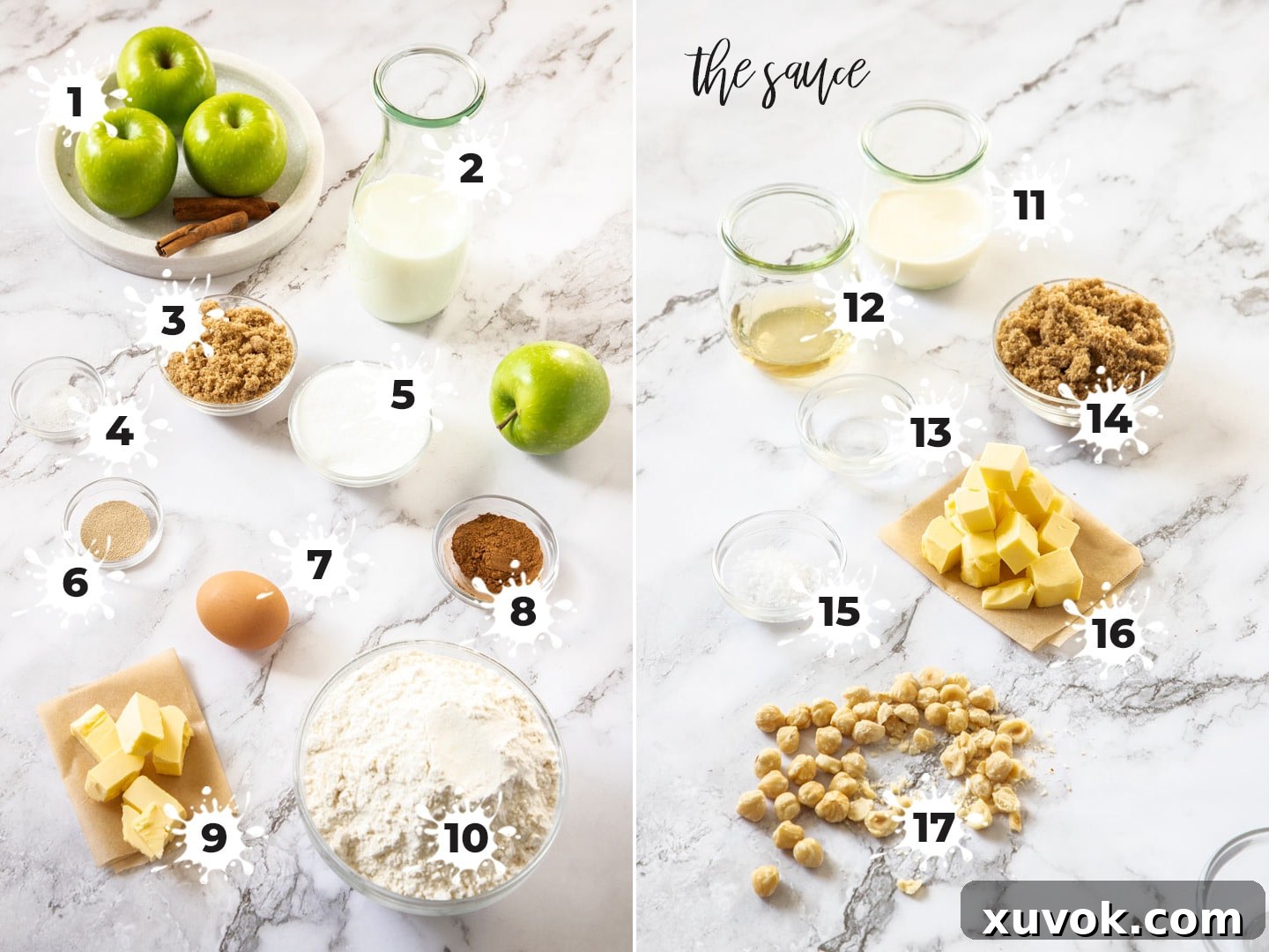 Ingredients laid out for apple cinnamon rolls.