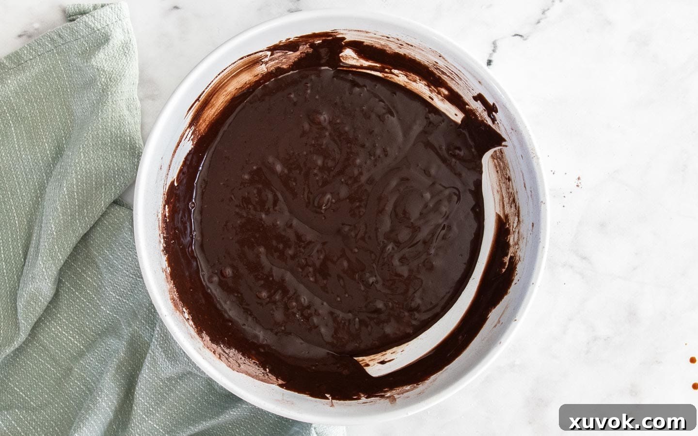 The cake batter in a bowl.