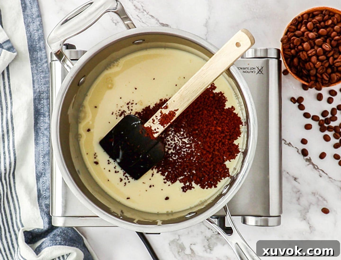 The coffee added to the pan.