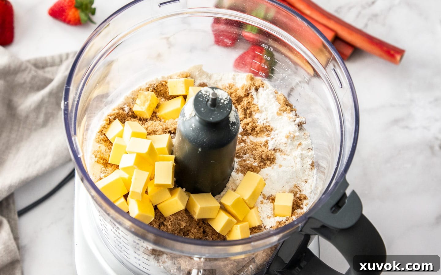 The cobbler topping ingredients in a food processor.