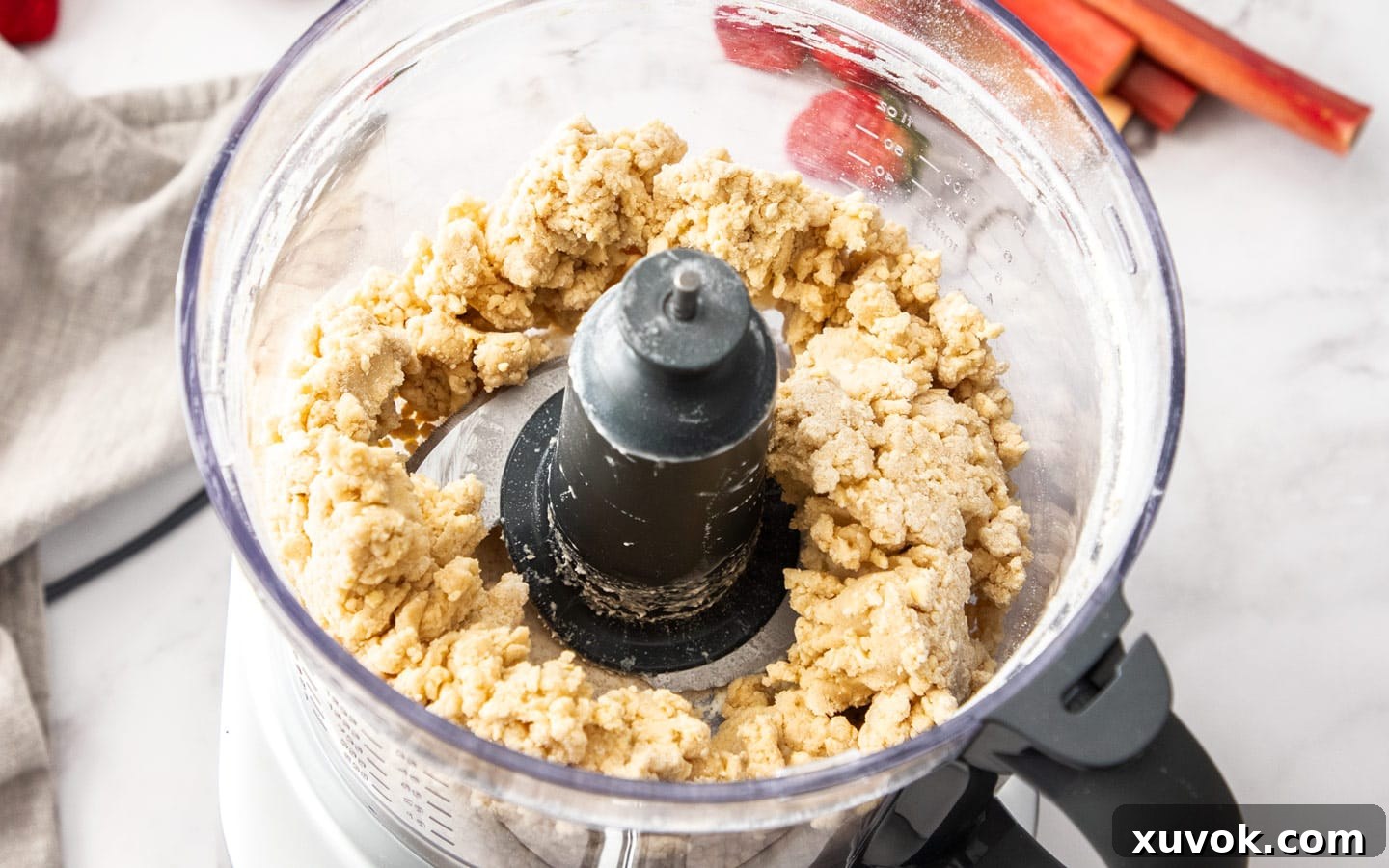 The cobbler mixture in a food processor.