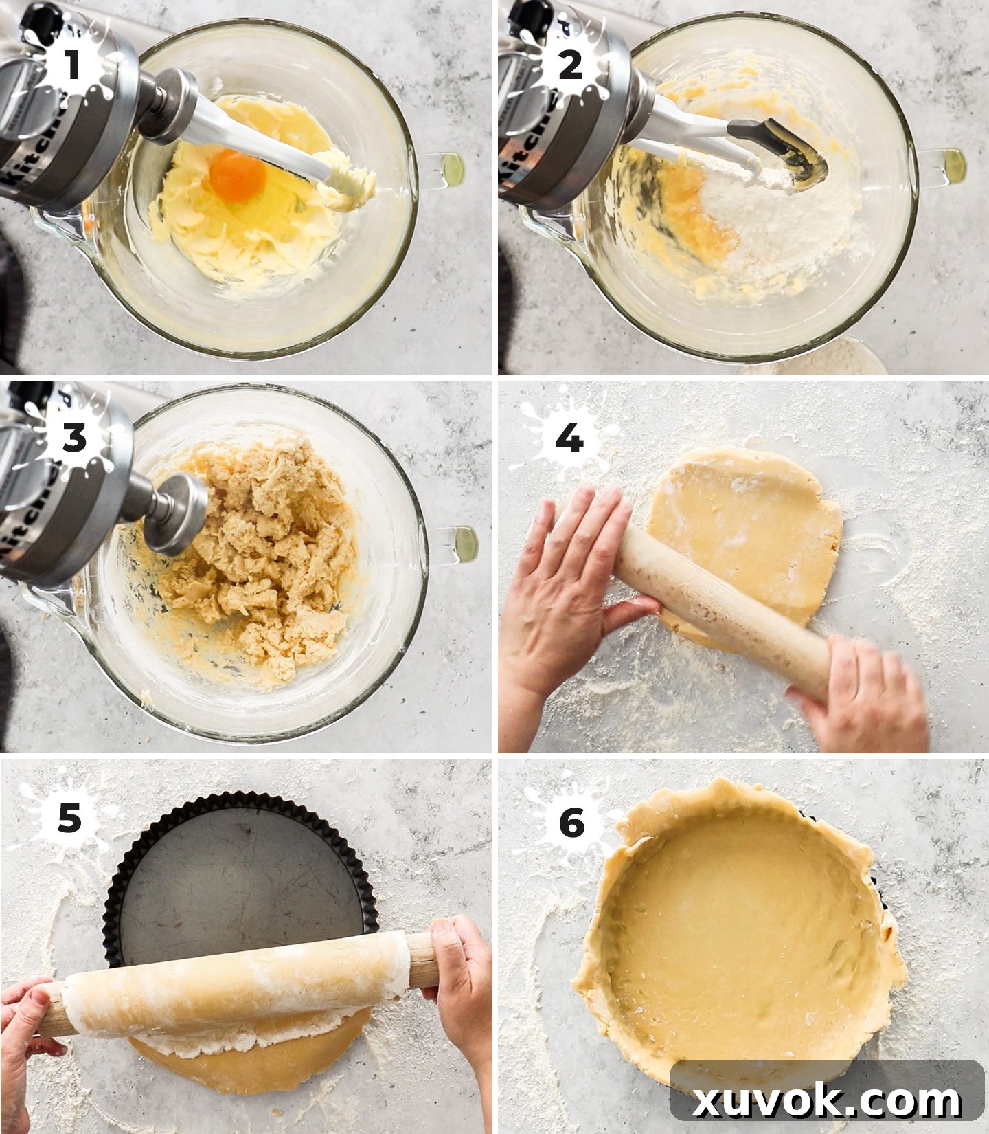 A collage showing how to make and form the pastry.