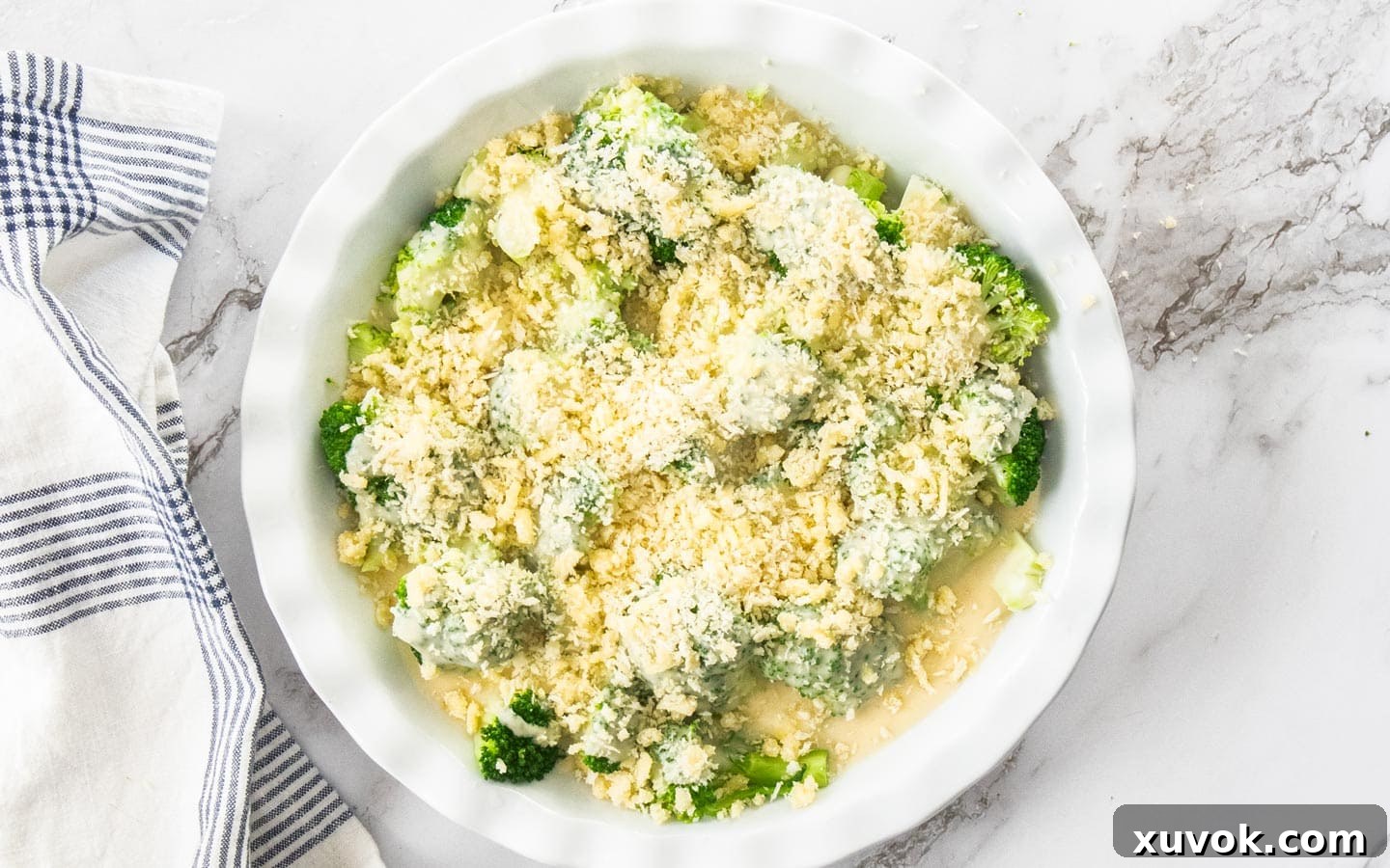 The crumb mixture scattered over the broccoli.