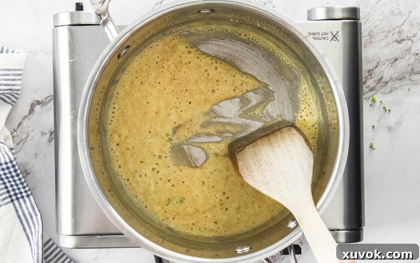 Butter and flour cooking in a pan.