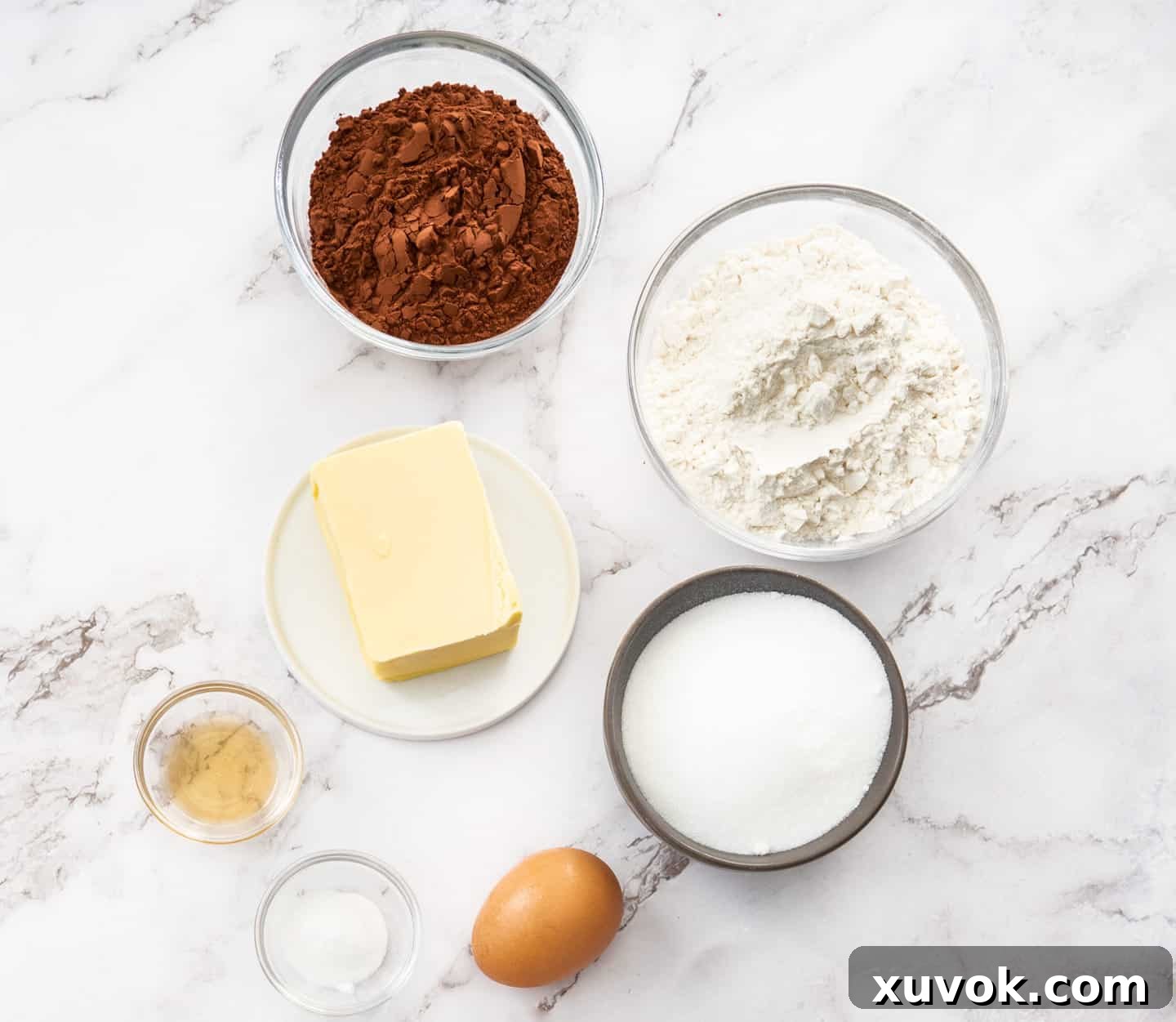 Ingredients for chocolate sugar cookies.