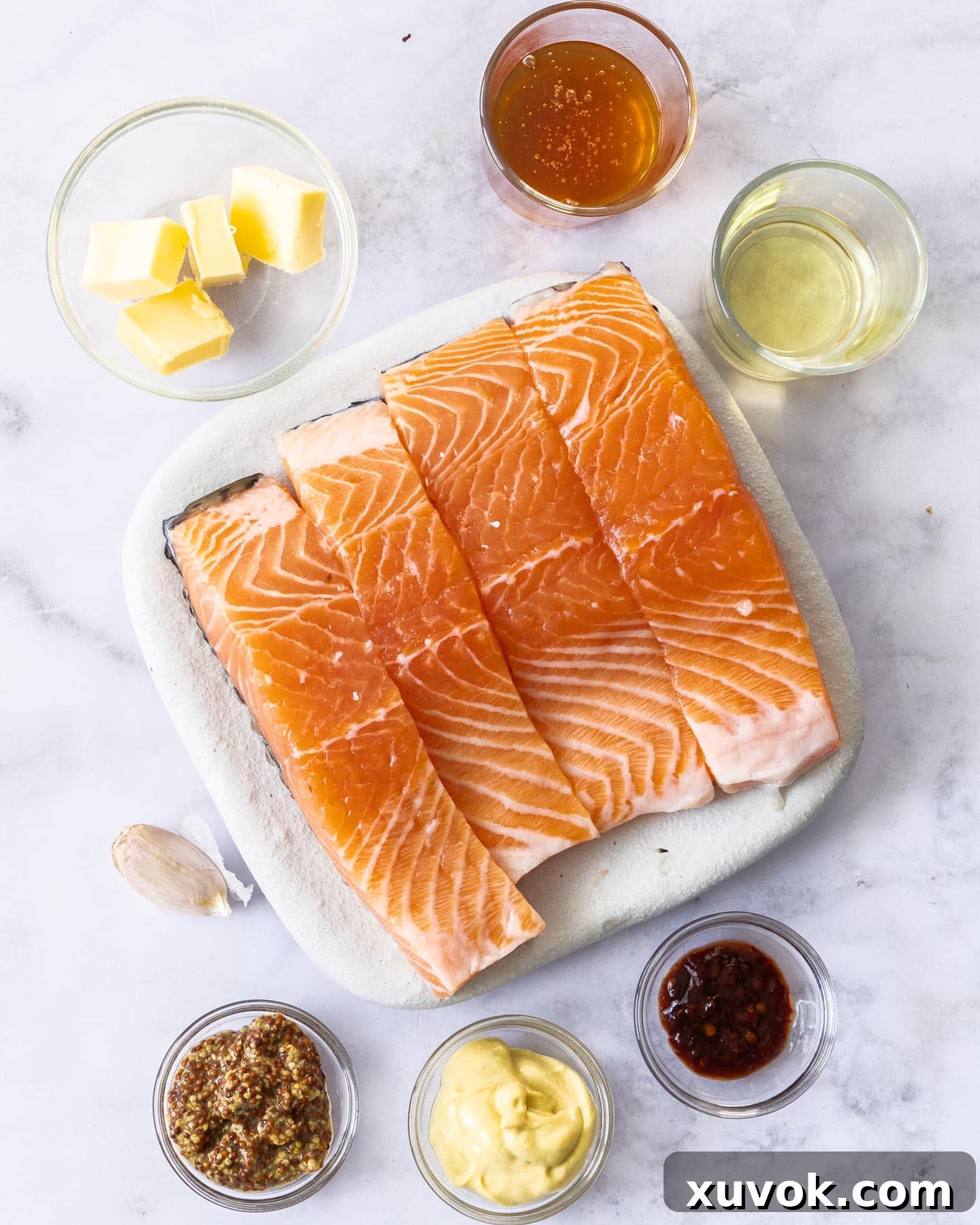 Ingredients for honey mustard salmon.