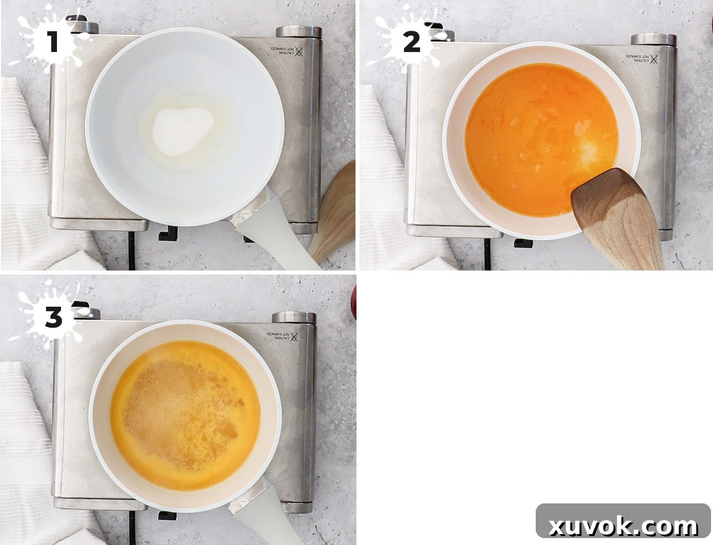 A collage showing how to make passionfruit syrup.