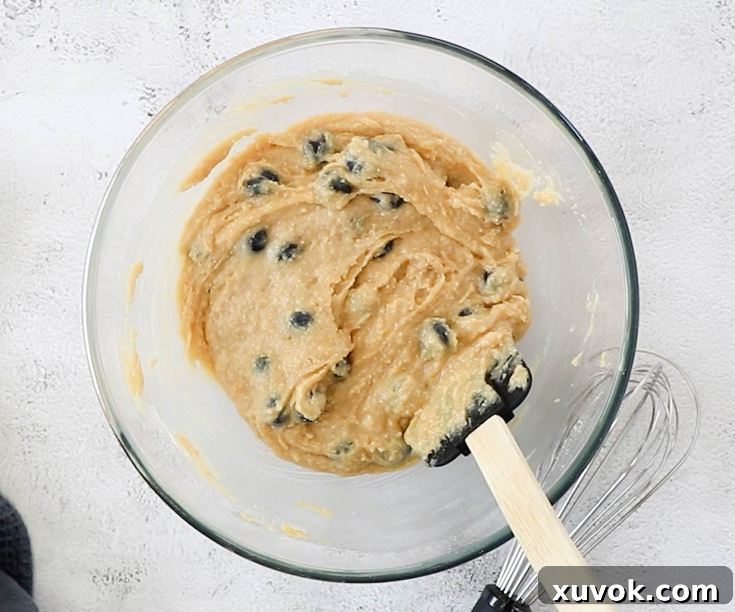 The blueberries gently mixed through the blondie batter.