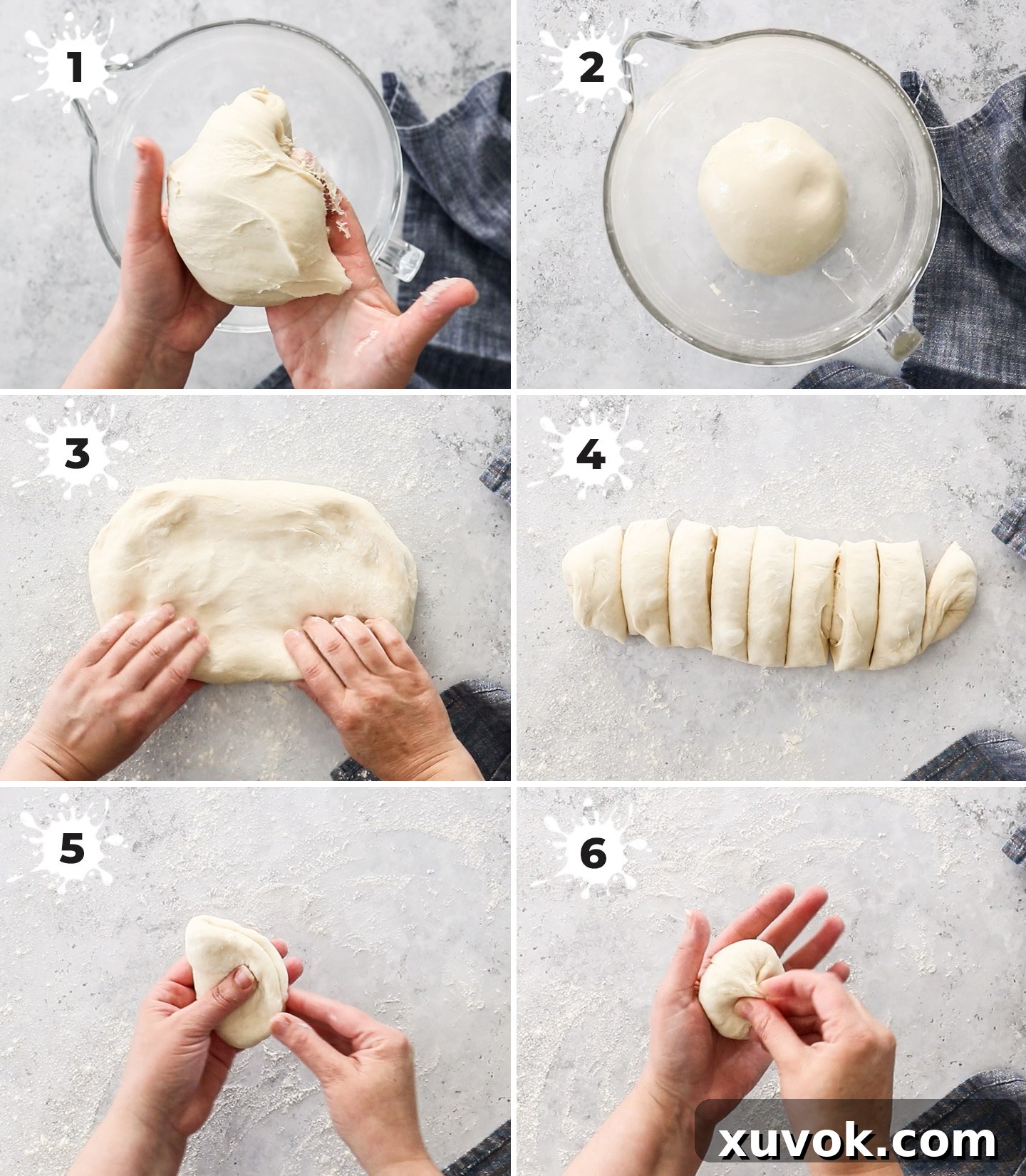 A collage showing how to make the bazlama dough.
