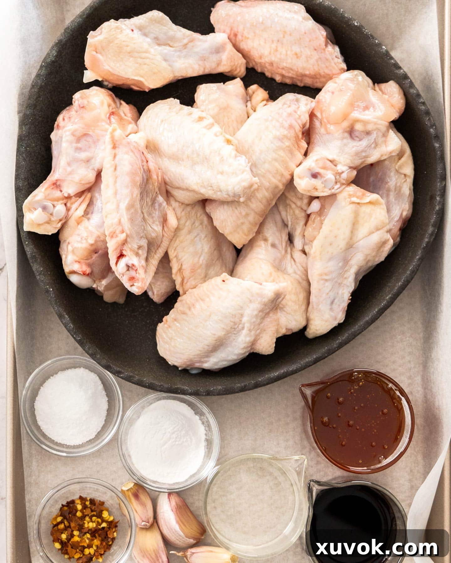 Ingredients for honey garlic chicken wings.