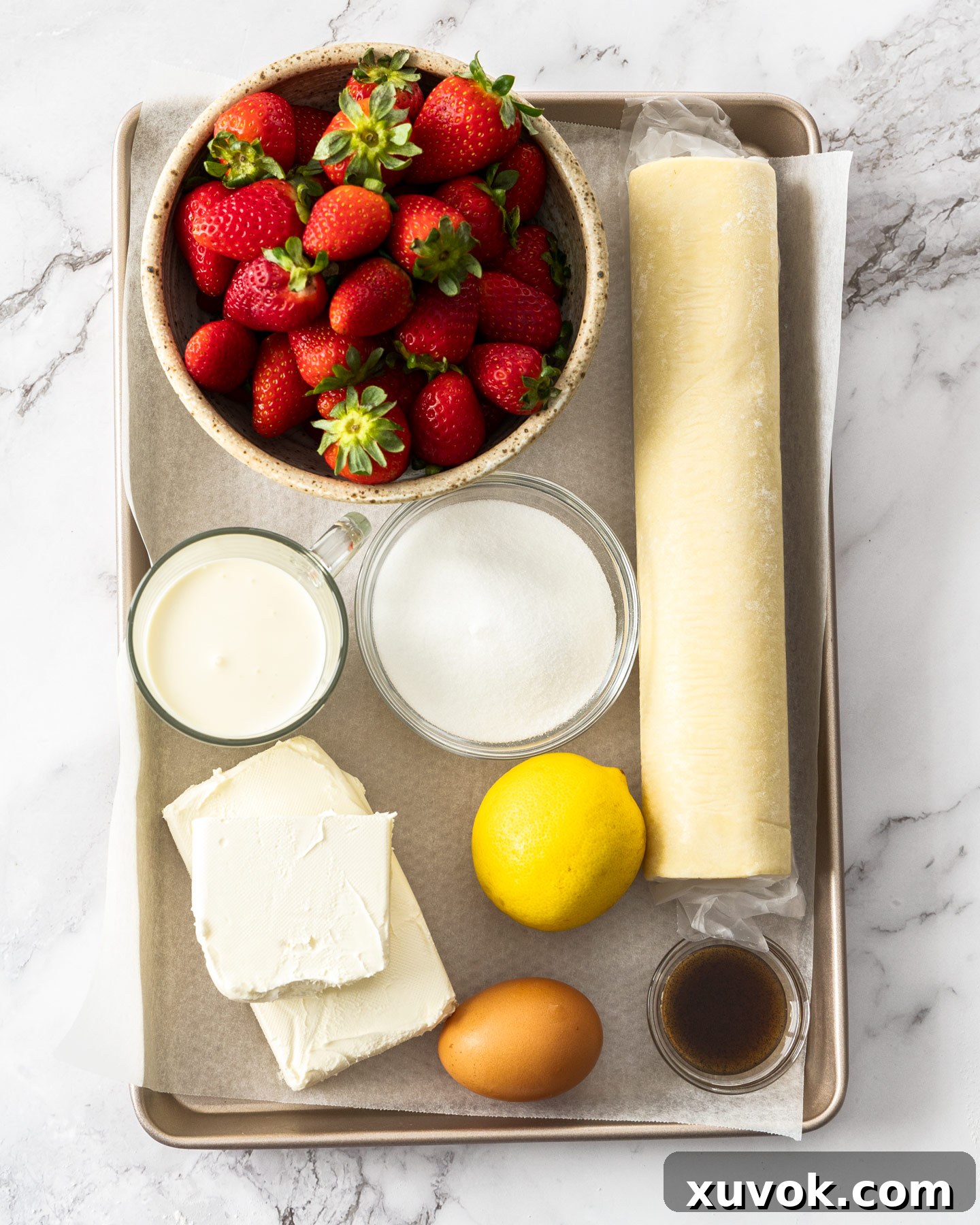 Ingredients for strawberry puff pastry tart.