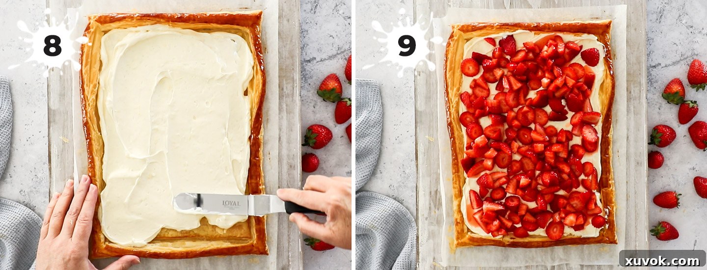 A collage showing how to assemble the tart.