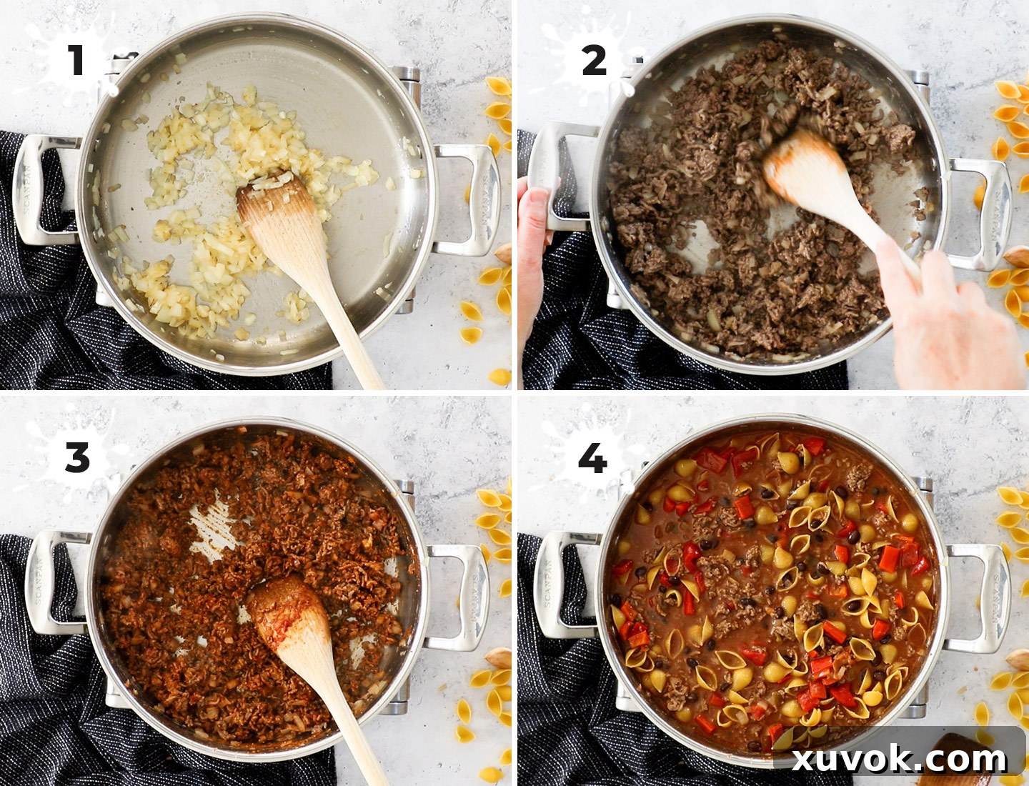 A collage showing how to cook the ingredients.