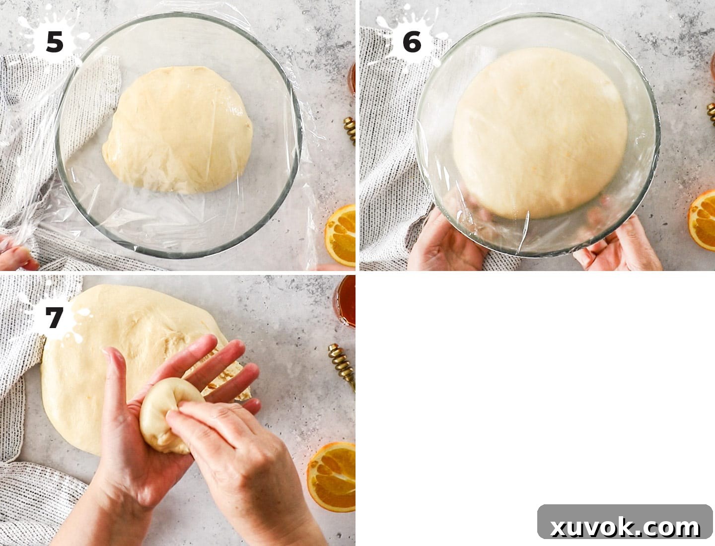 A four-panel collage illustrating the shaping of Maritozzi buns: 1) Dough divided into portions, 2) A hand shaping a smooth ball of dough, 3) Dough balls arranged on a baking sheet, 4) Close-up of perfectly shaped, risen buns before baking.