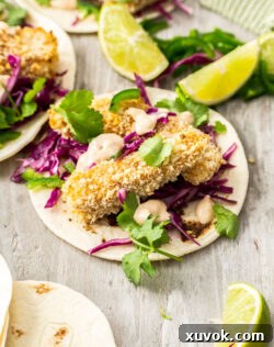 Three made up baja tacos.