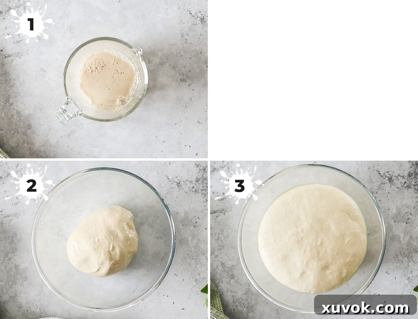 A collage showing how to rise the dough.