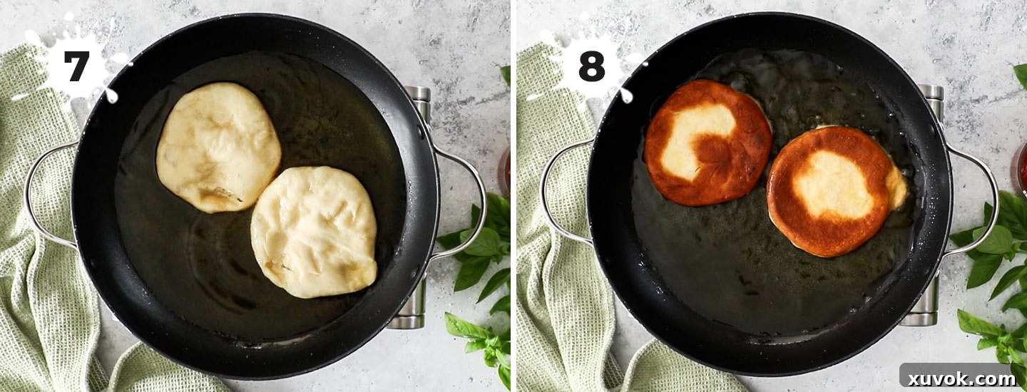 Two images showing the stages of frying.