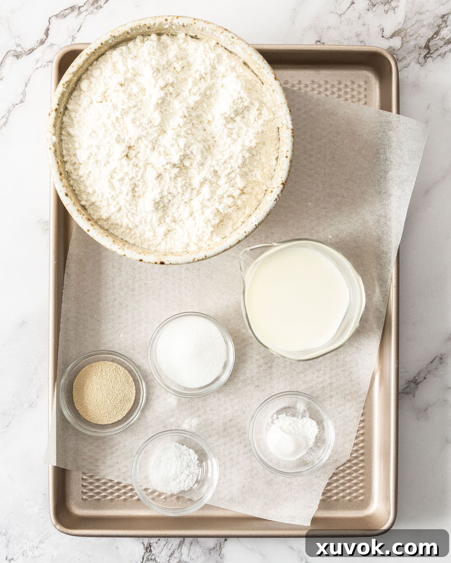 Ingredients on a baking tray.
