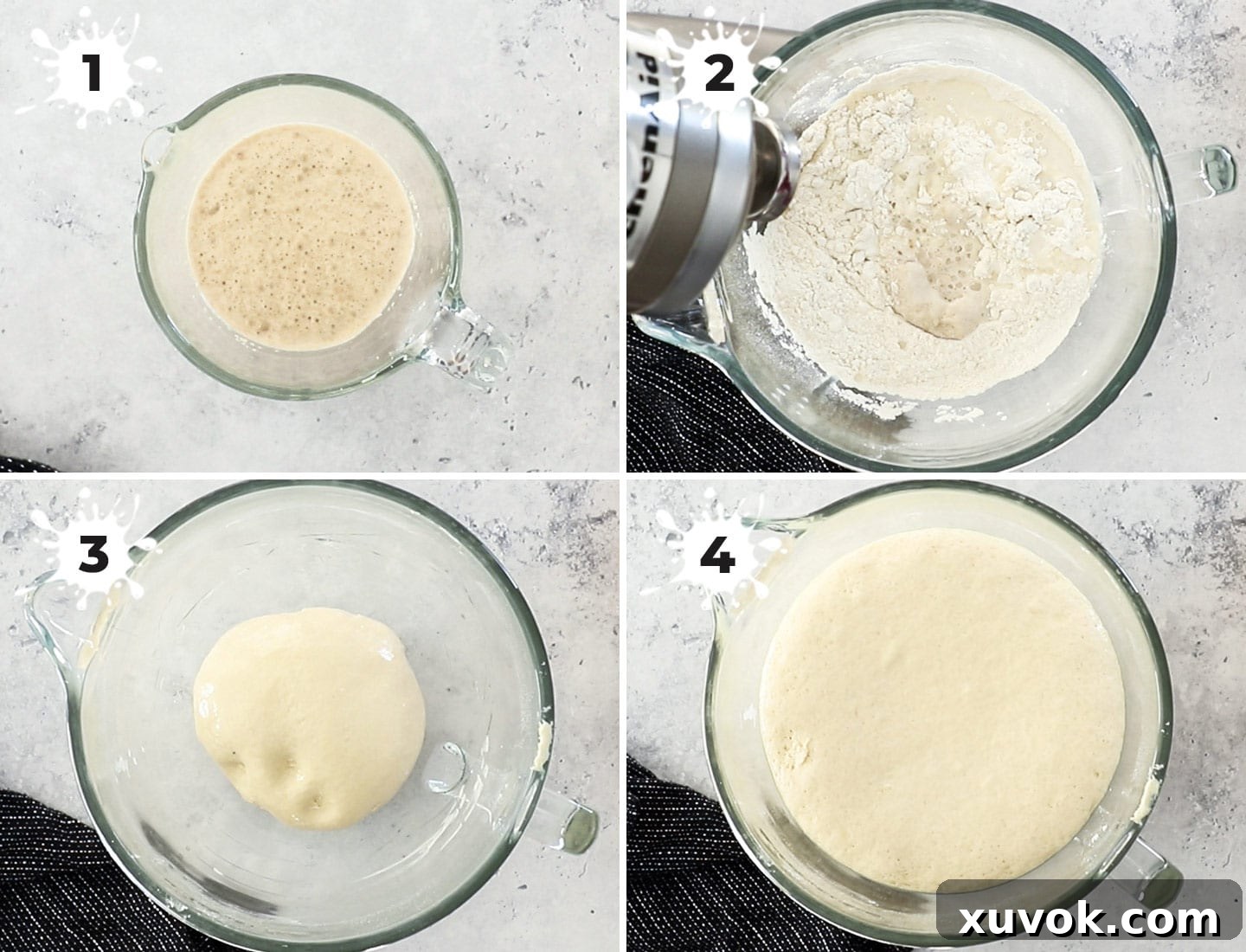A collage showing how to make the dough.
