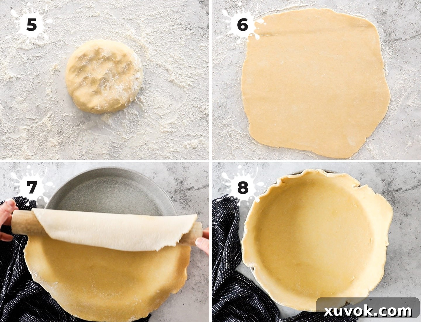 A collage showing how to roll and shape the pastry.