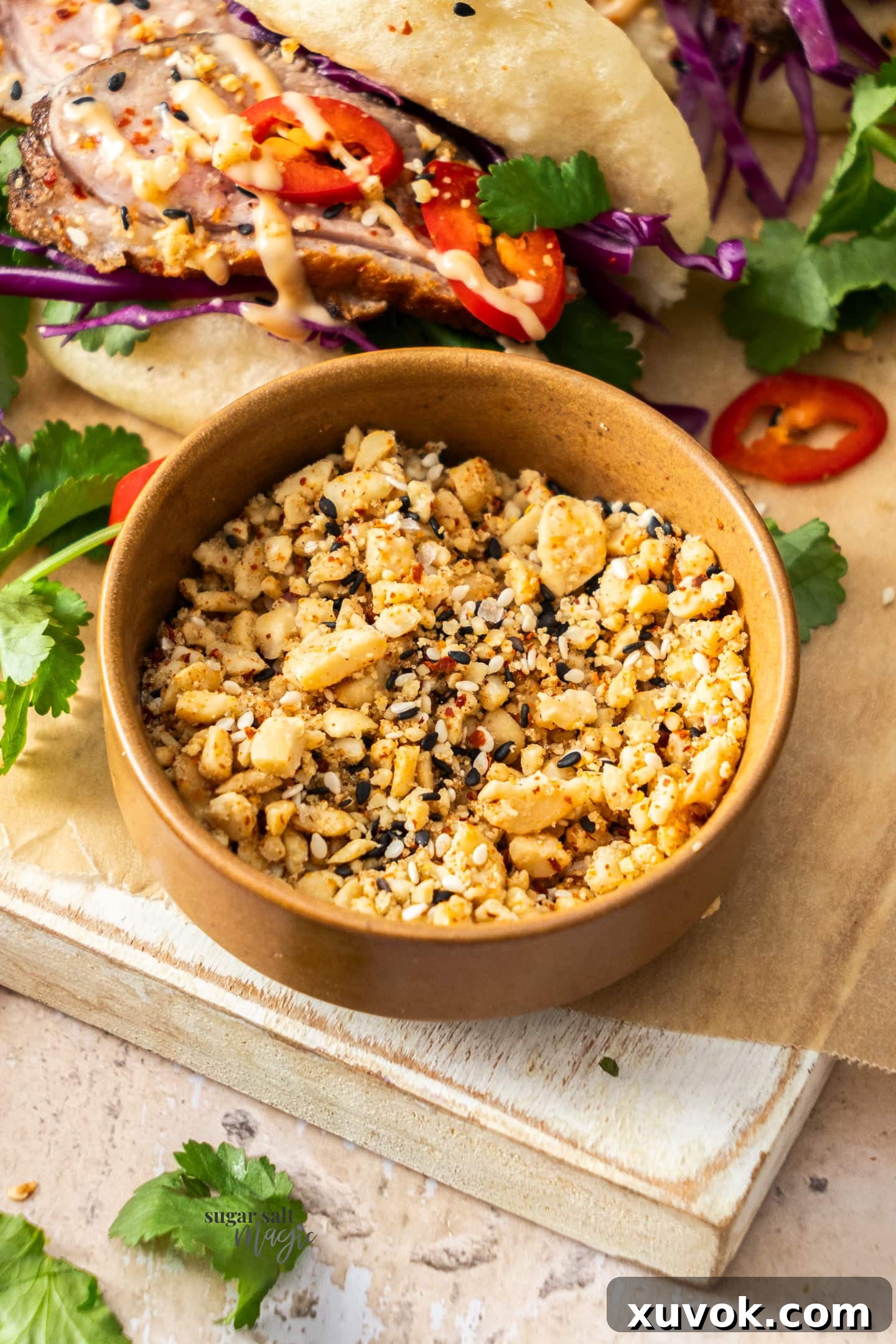 Closeup of the peanut dukkah.