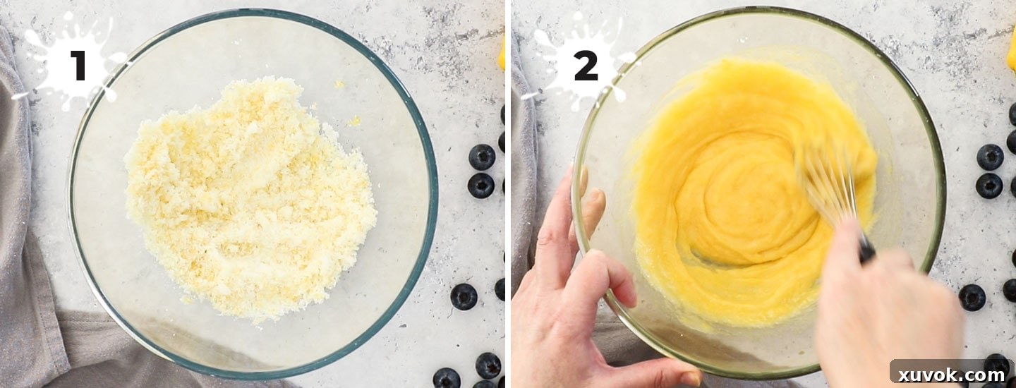 Showing how to make the lemon sugar and mix the wet ingredients for lemon blueberry cookies.