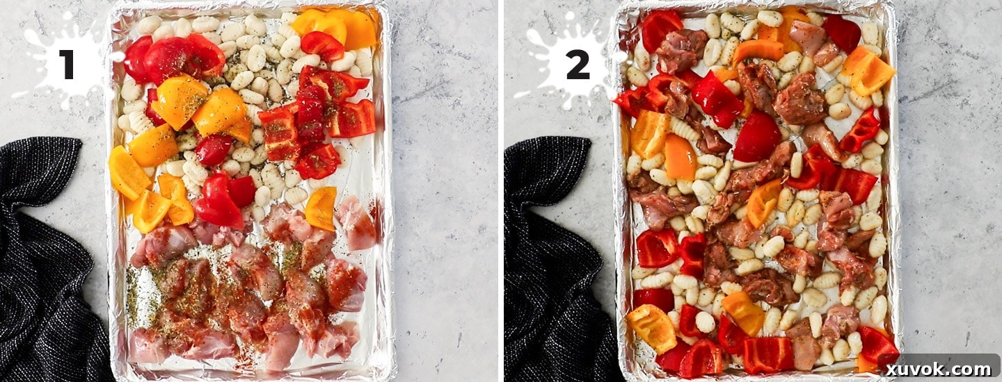 Showing how to prepare the chicken tray bake.