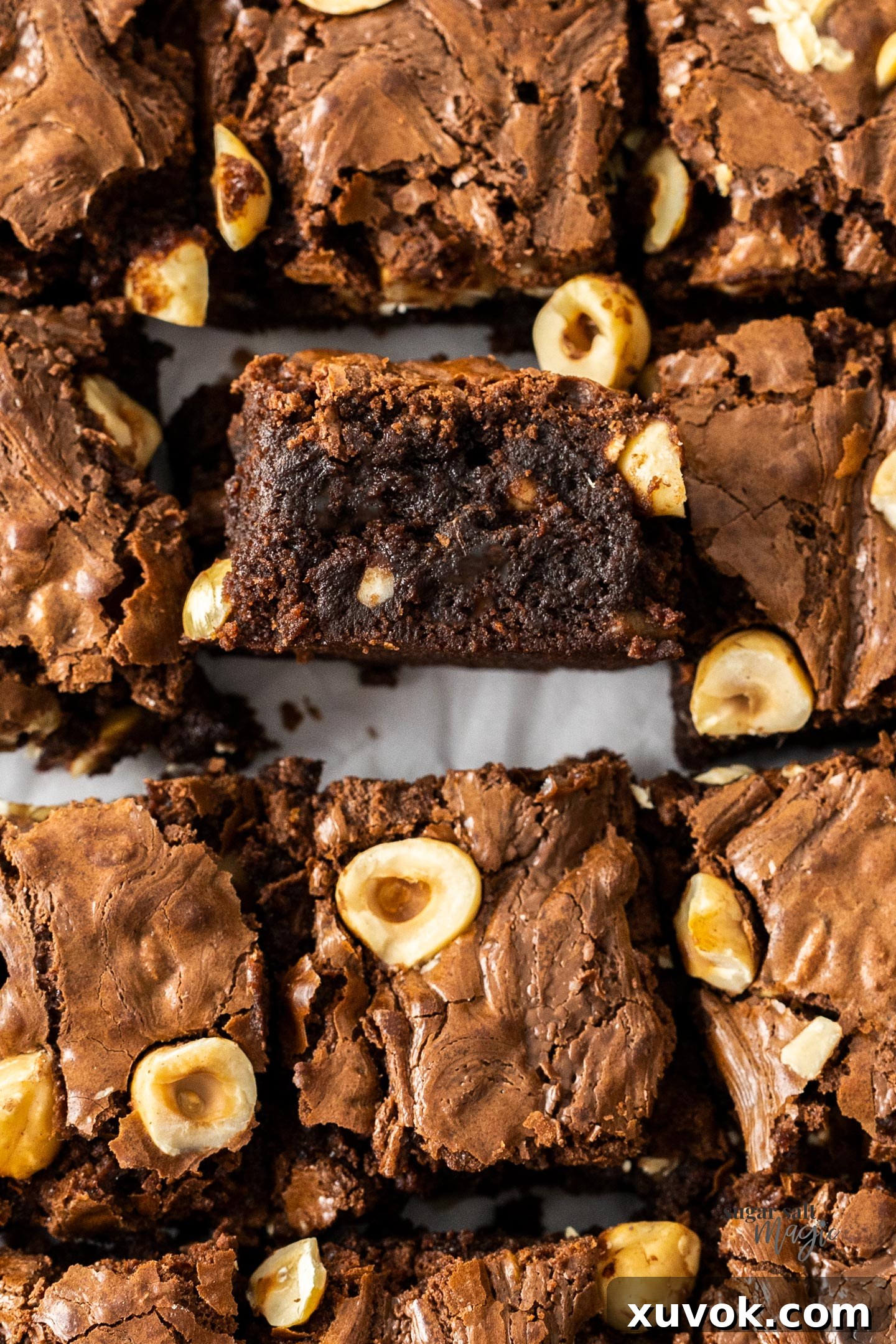 Closeup of a brownie showing the texture inside.