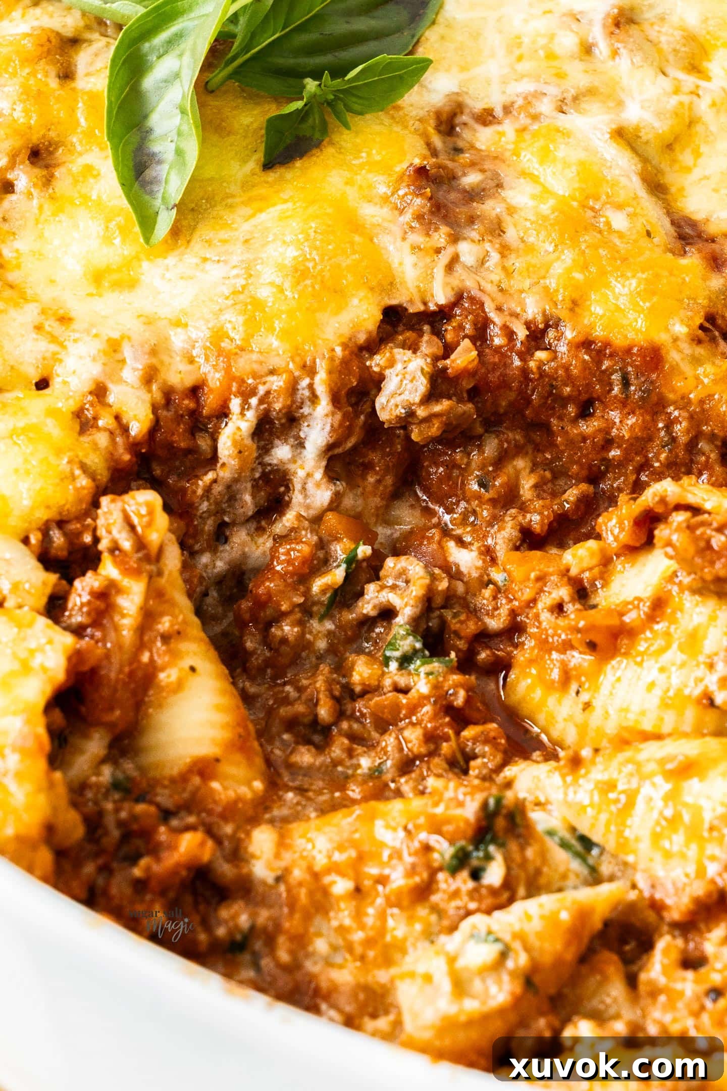 Closeup of the meat sauce.