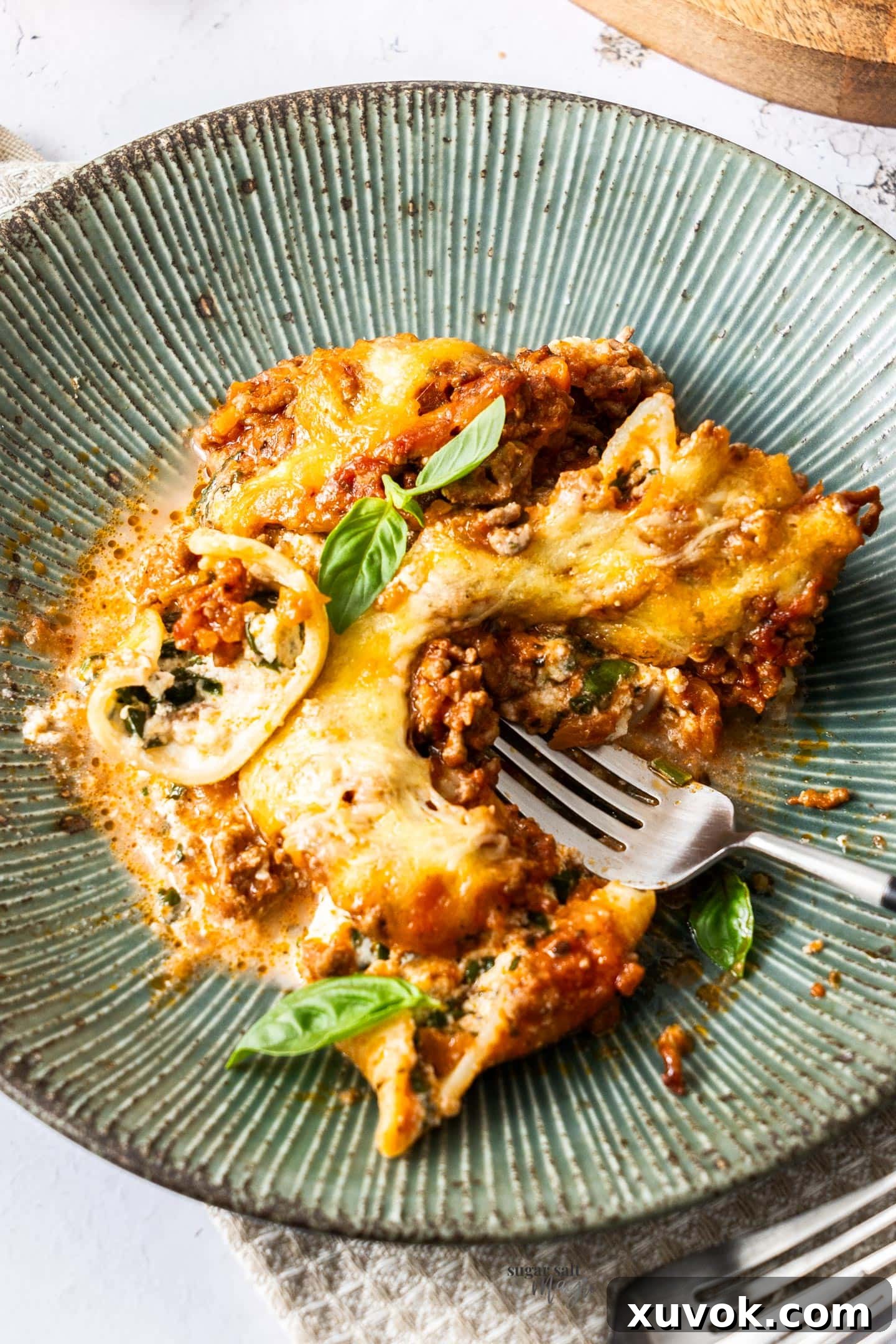 A plate with lasagna shells.