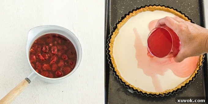 Step 9: Preparing the rose jelly with raspberries for natural color.