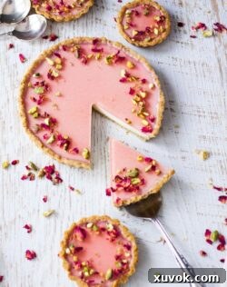 Pistachio Rose Panna Cotta Tart, a visual delight for any special occasion.