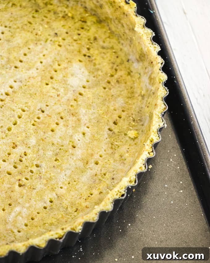 Step 6: Baked pistachio tart crust ready for filling.