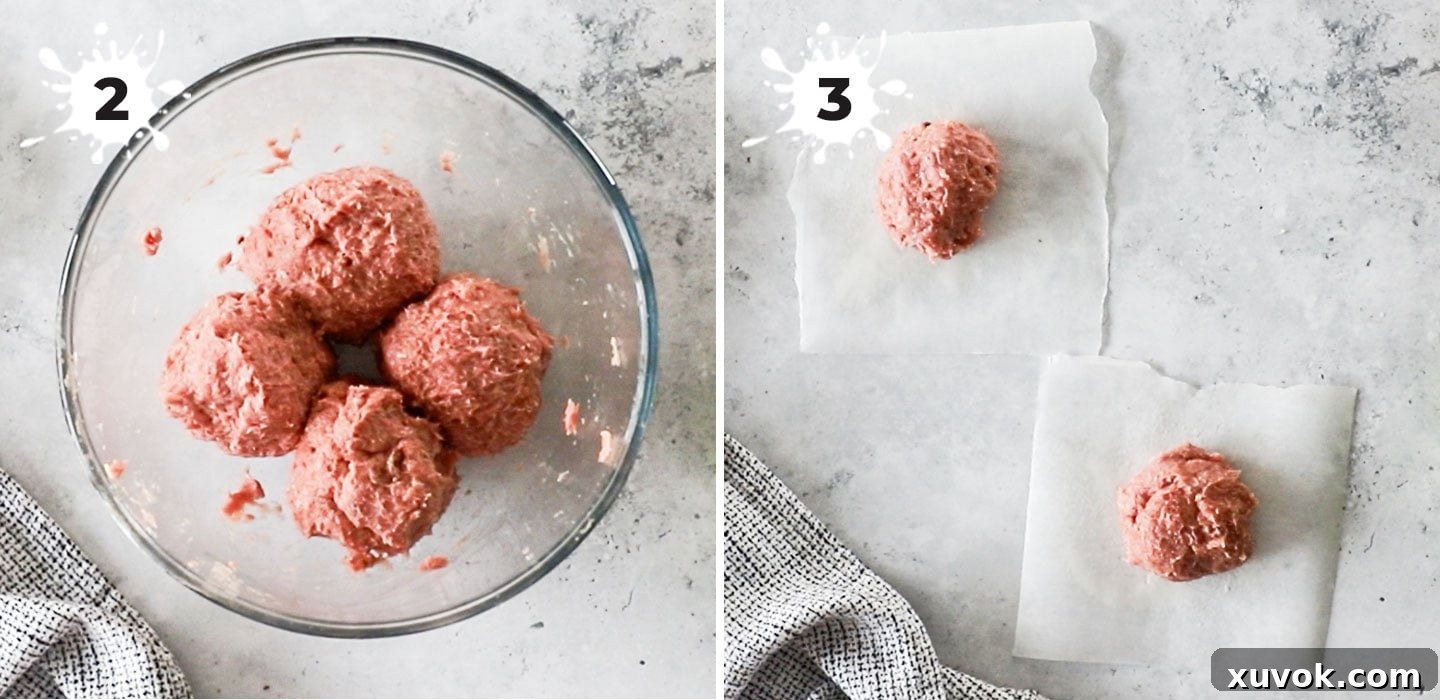Rolling the turkey mince into balls.