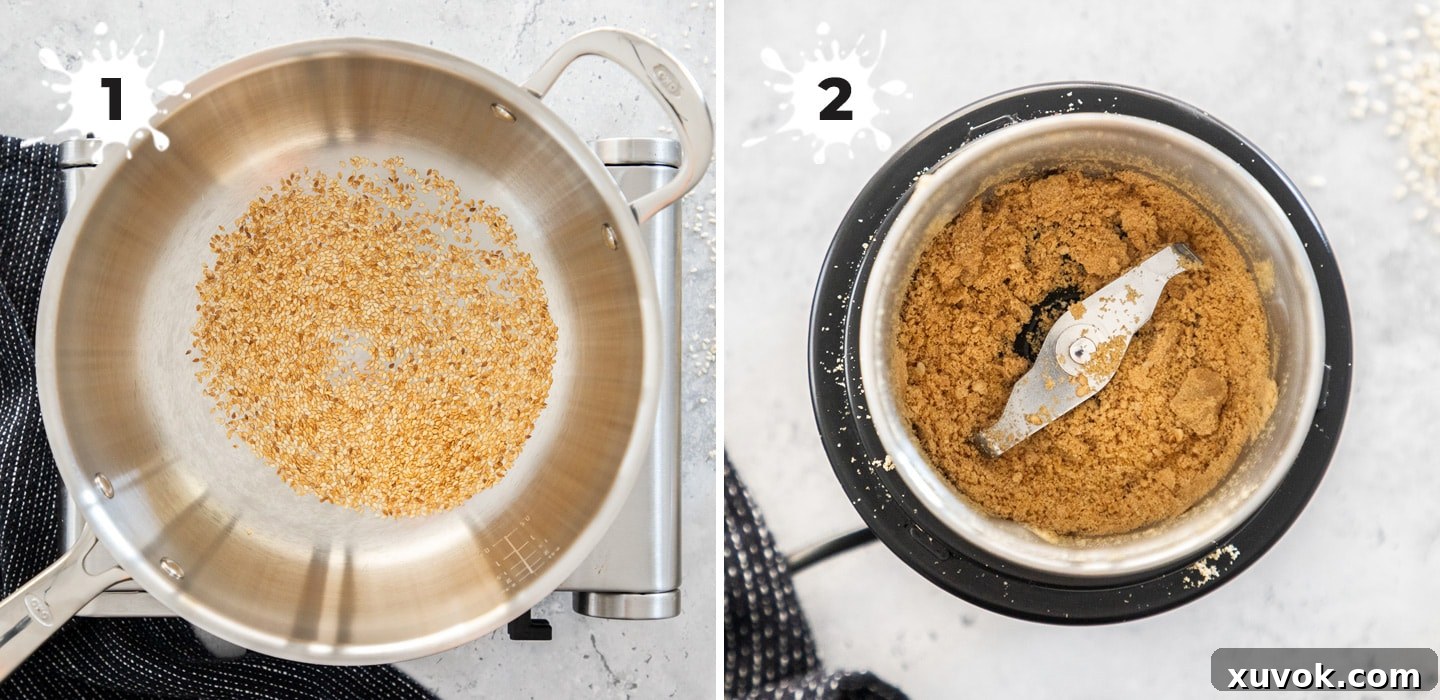Grinding sesame seeds in a spice grinder.