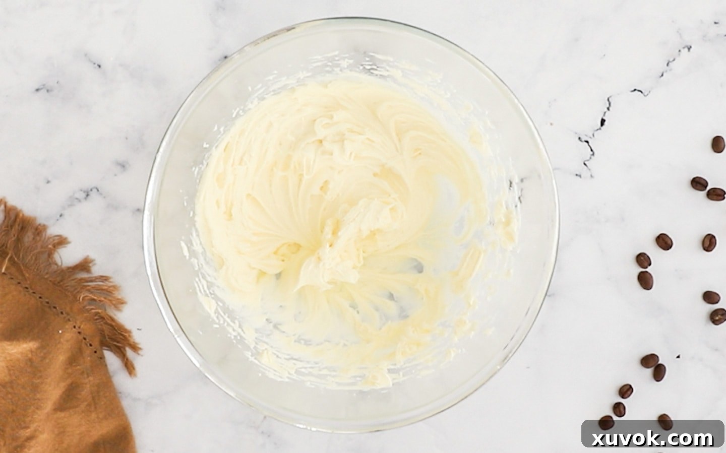 Whipped mascarpone in a bowl.