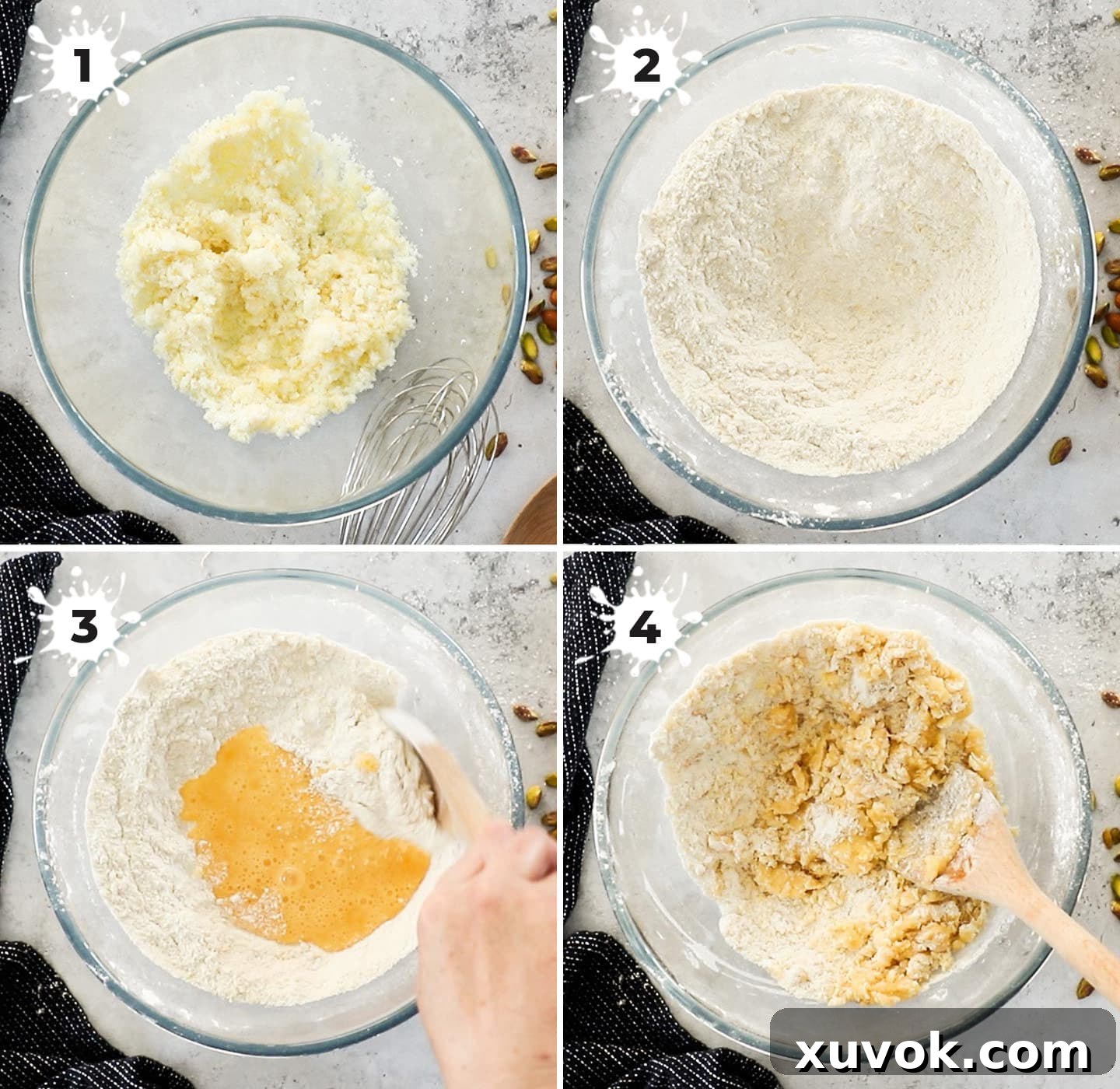 Showing how to mix the dough.