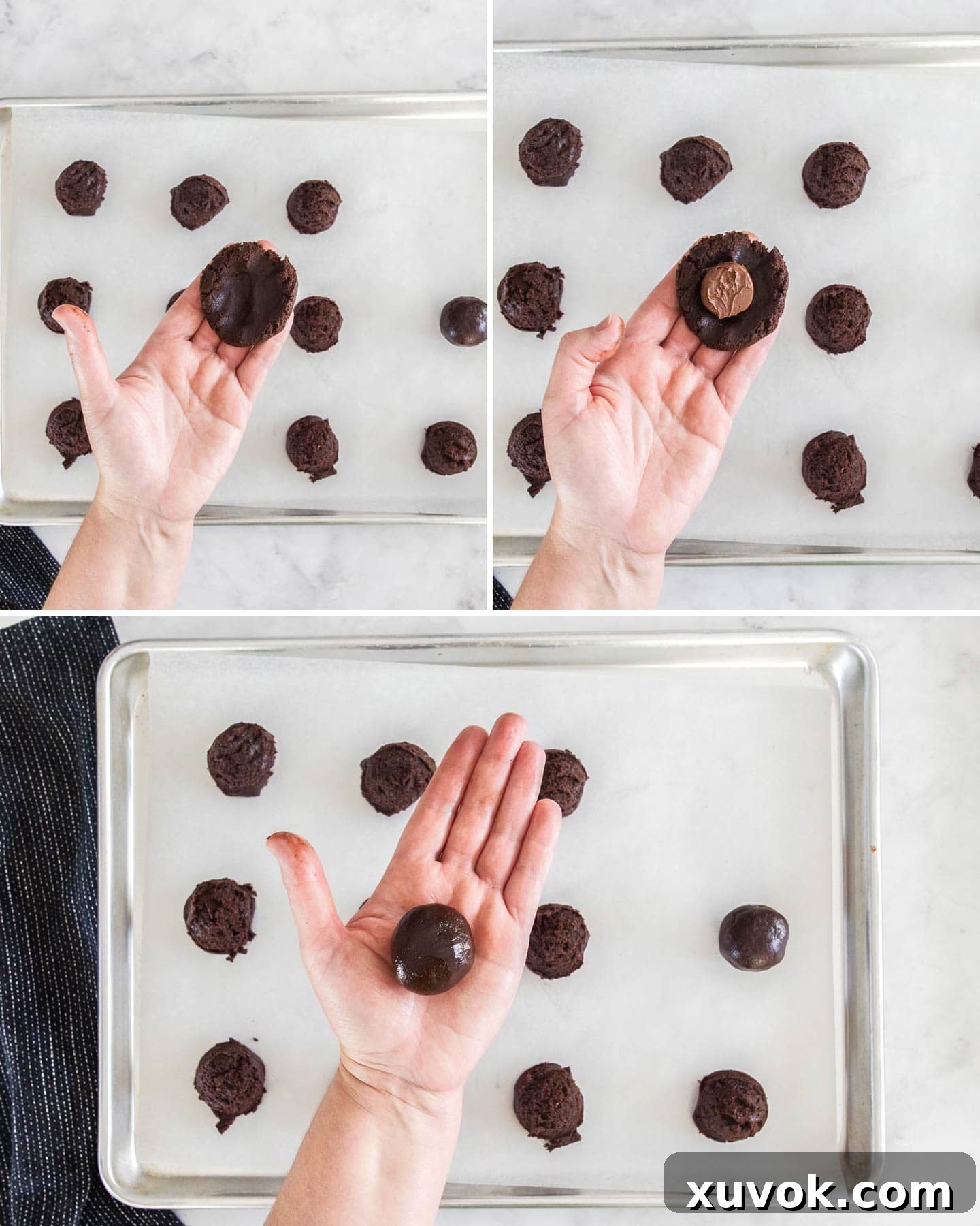 A collage showing how to shape the cookies.