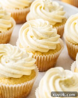 Closeup of a vanilla cupcake.